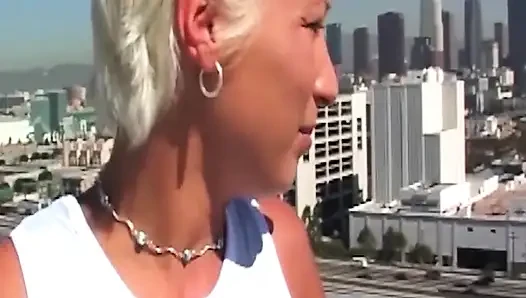 Blonde MILF Squirts While Riding Cock on Rooftop