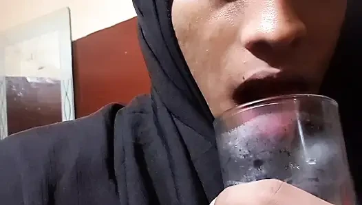 Desi sexy crossdresser drink her pee and cum over herself
