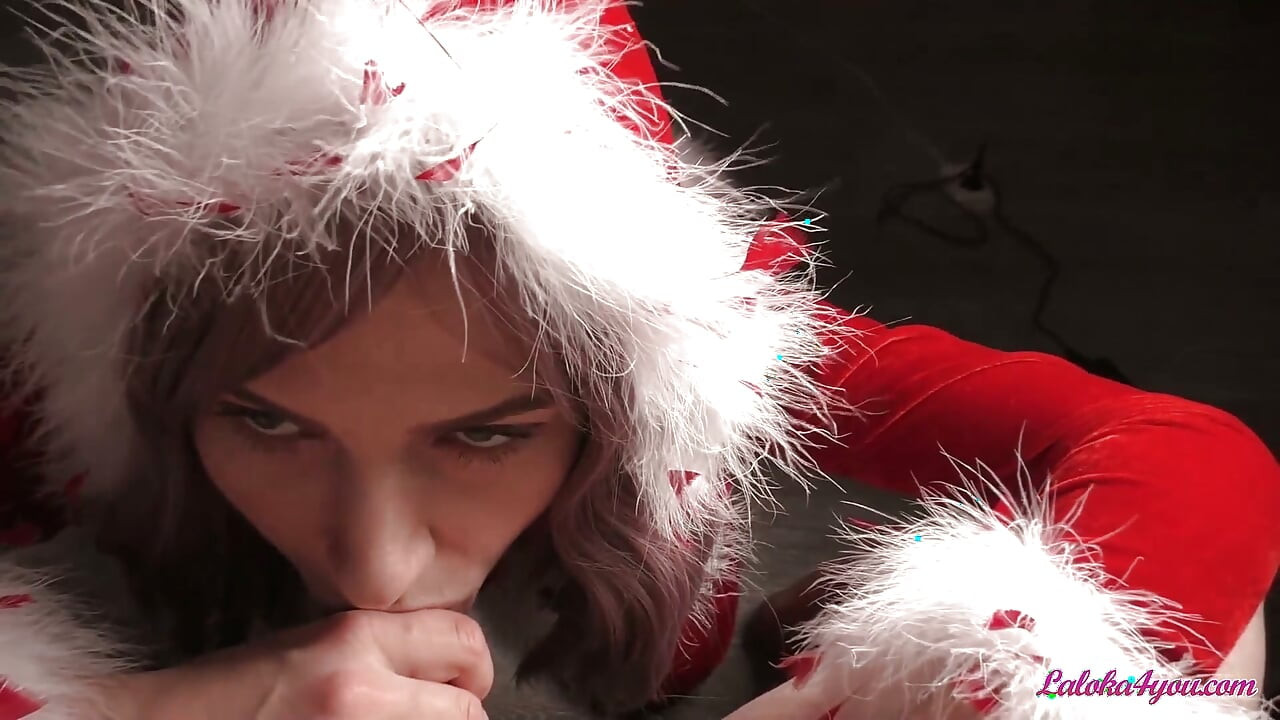 Man hard rough fucks horny Elf after hot blowjob on Christmas and cumshot