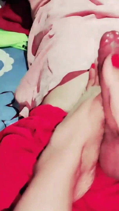 Unforgettable moment from "STEPMOM MASTURBATES HER STEPSON WITH HER FEET"