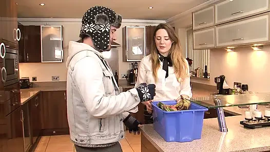 Horny wife gets pounded hard in the kitchen by her big cock fucker