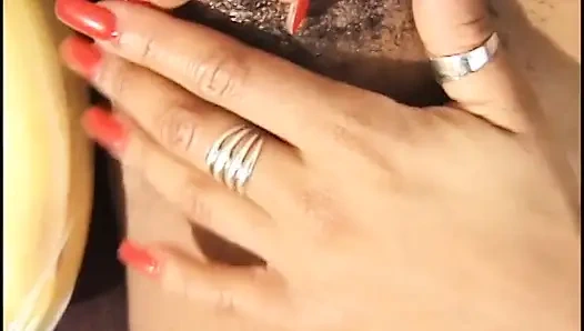 Hairy vintage black pussy banana penetrated in pussy in mouth