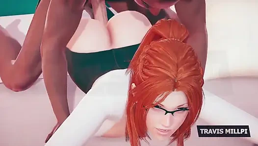 Thicc rothaarige professorin kriecht in dein büro, fantasie, brille auf, hemd eng, attitüden frech