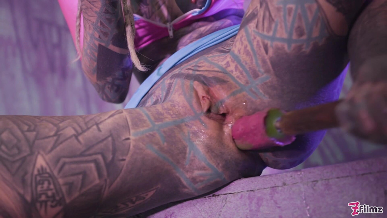 Heavily Inked Alternative Slut Destroys Both Holes with Toys and ATM
