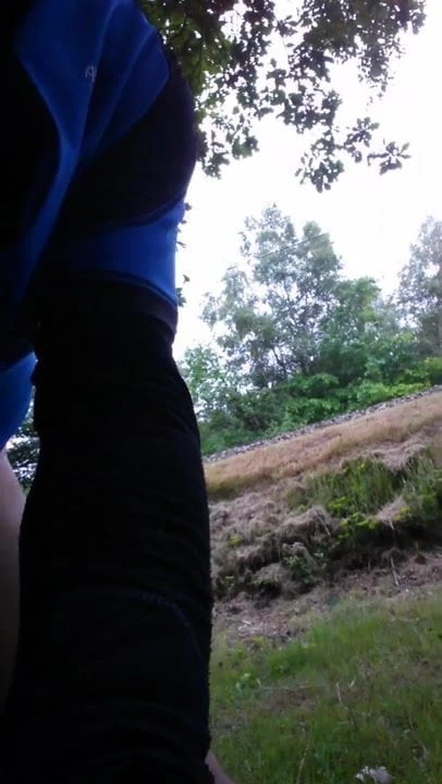 showing my swollen cock and balls outdoors