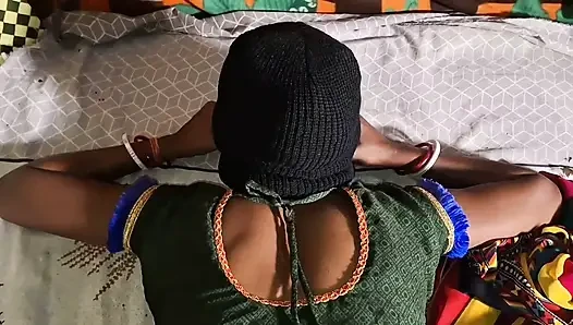 Auntie, clad in a red saree, approaches creating a beautiful and romantic moment filled with love anal sex