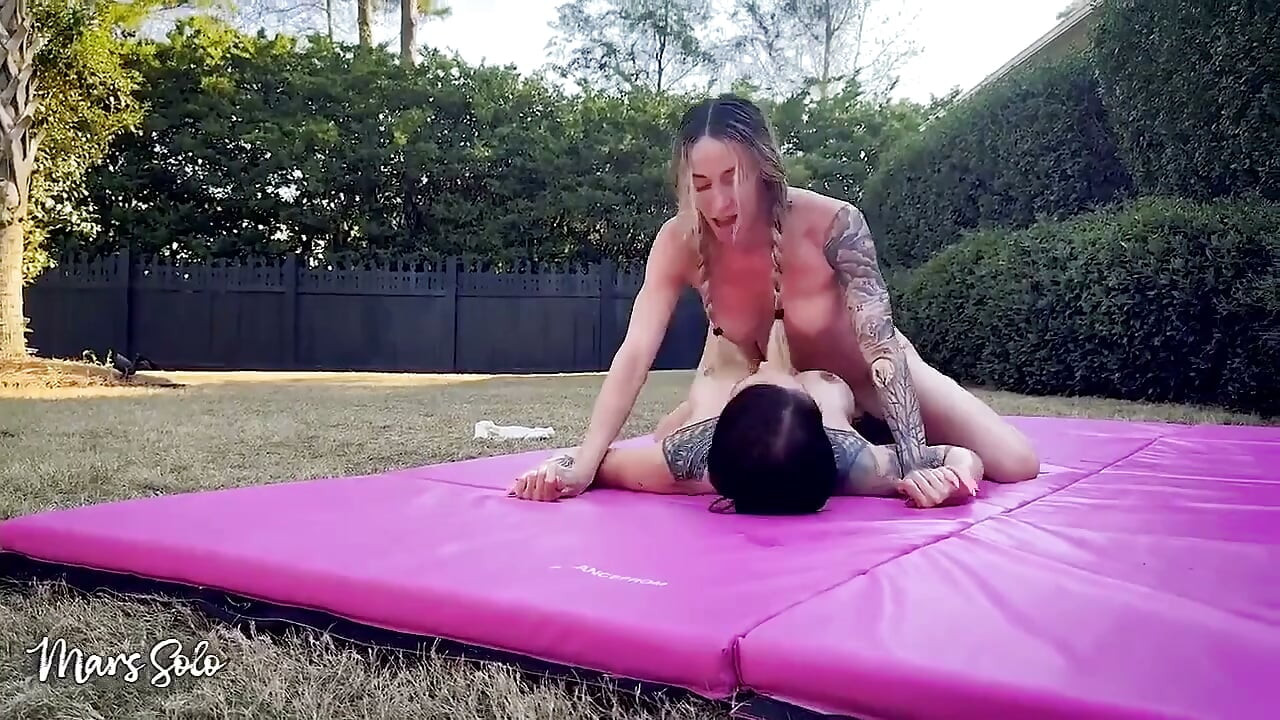 Oil Sex Wrestling with Strap on Punishment Round - Mars Solo & Parker Skyes Get Naked and Oiled up and Compete with Scissorholds
