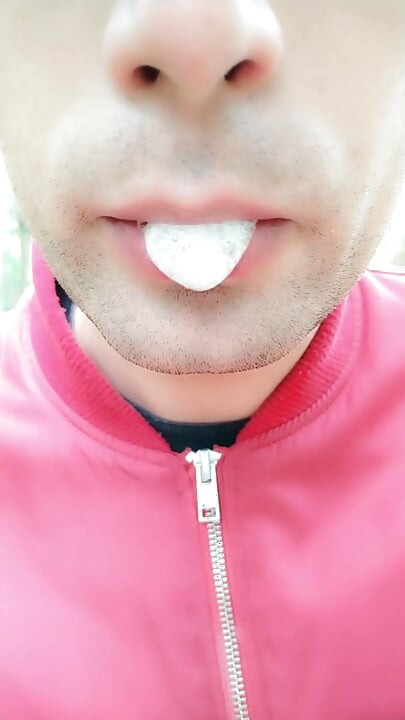 Foamy Cum Play on Lips After Being Mouth Fucked Outdoor