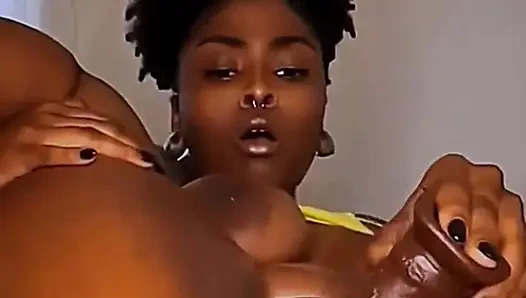 Black ebony pussy wet dildo fucking moaning