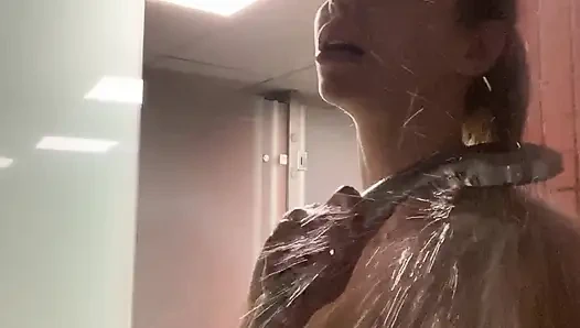 Cute girl with a amazing body takes a shower after the gym