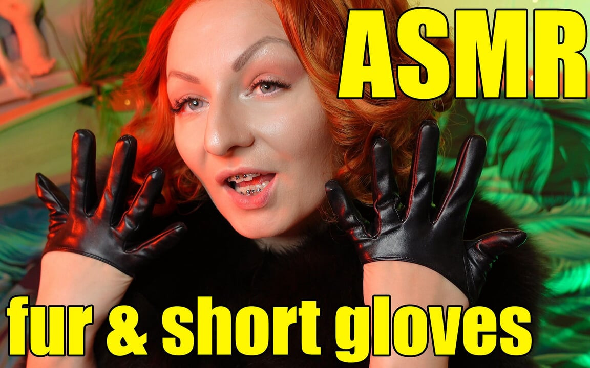 Sexy pin up Arya doing ASMR sounds with short leather gloves