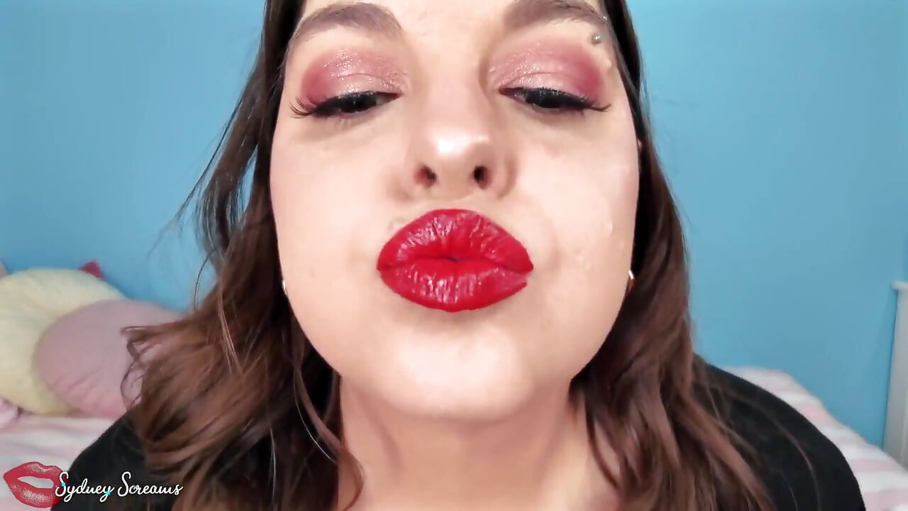 Forever Weak for My Lips - Seductress Sydney Screams Applies Red Lipstick Before Covering You with Her Lipstick Kiss Marks