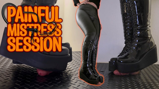 Painful Mistress Session in Heavy Chunky Platform Black CBT Boots - TamyStarly - Bootjob, Shoejob, Trample, Crush