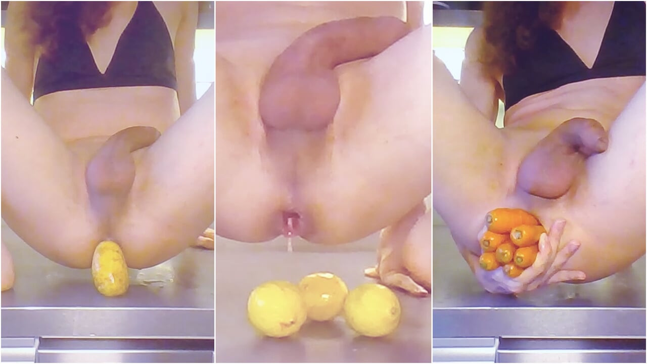 Vídeo completo de mí estirándome el culo con patatas, zanahorias y limones