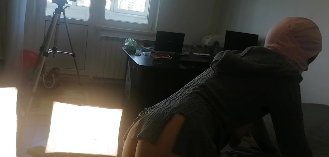 Amateur wife has fun trying on clothes and cutting them. Amateur wife vacuuming naked in the house.