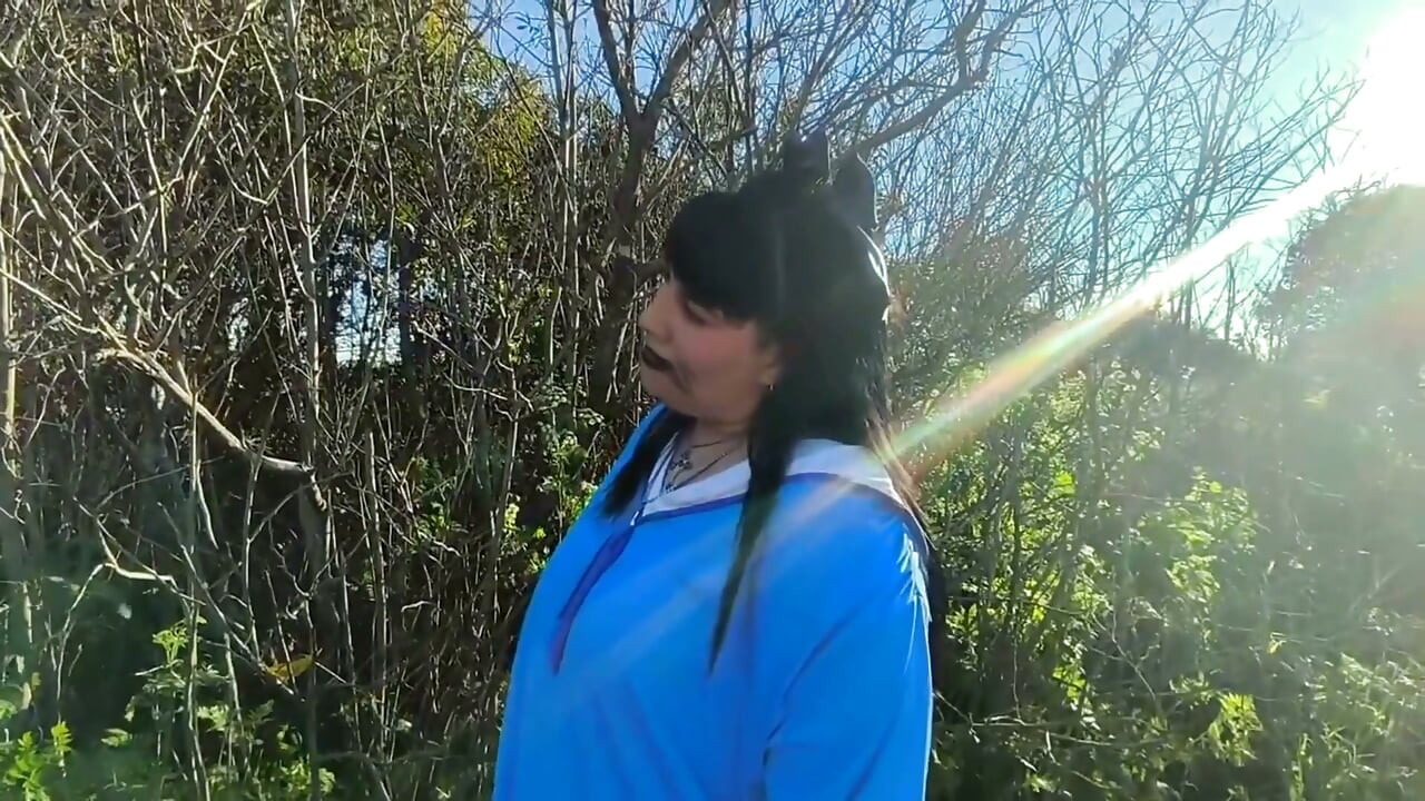 Goth Doll in the Middle of Nature Sucking Cock BJ Outdoors