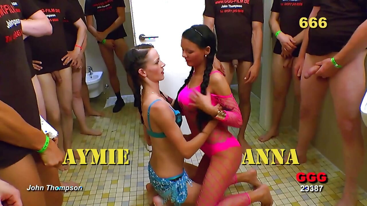 Sluts Get Their Faces Flooded in Massive Bathroom Bukkake - Ggg