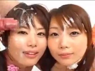 2 Asian girls bukkake