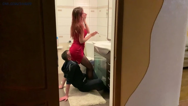 Mistress in Red Dress Uses Chair Slave -  Ignore Facesitting