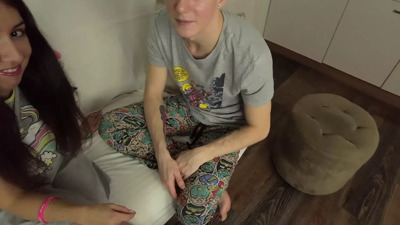 Cuckold watches her getting fucked in the ass as a gift