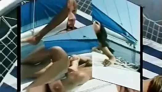 İki ateşli kız teknede götten sikiliyor