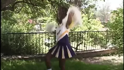 Pretty ebony cheerleader enjoys white cock banging
