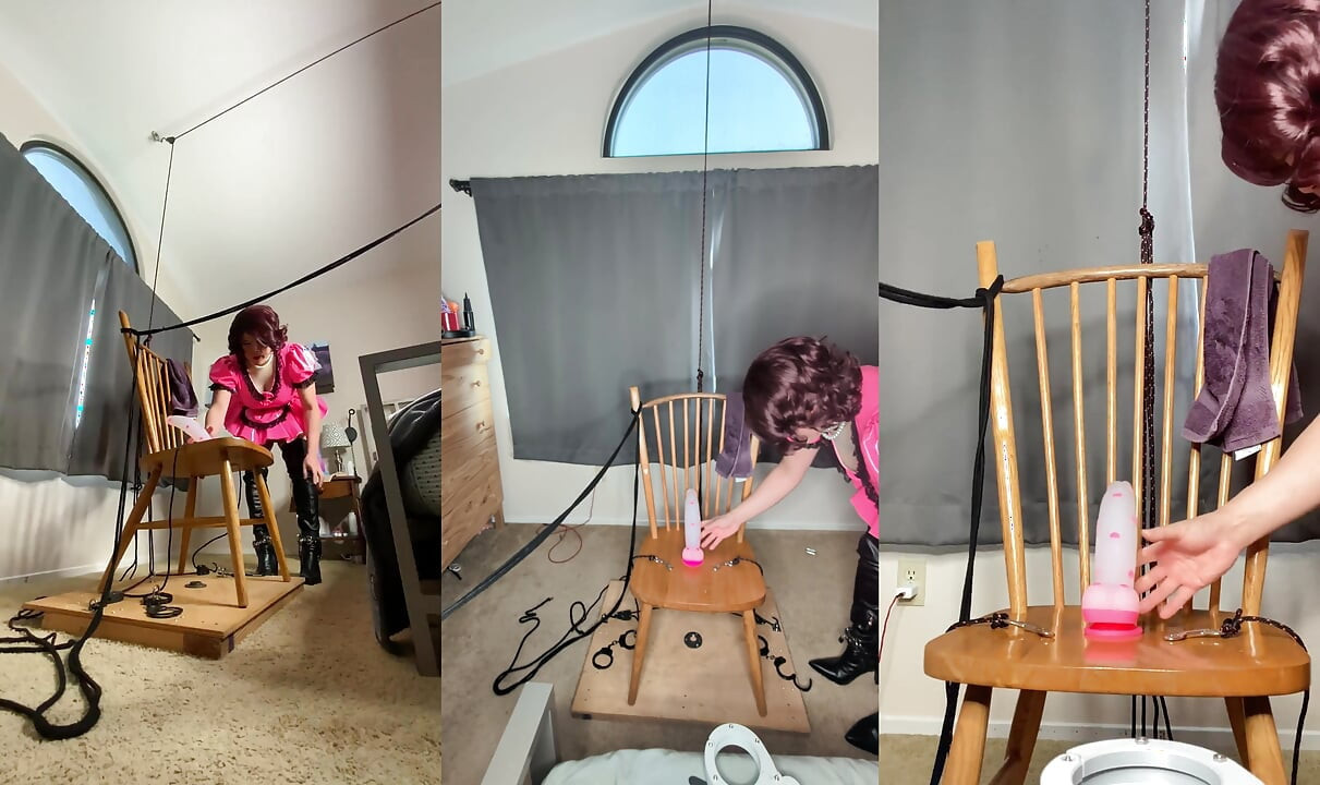 Sissy Candy in Self Bondage with Huge Dildos