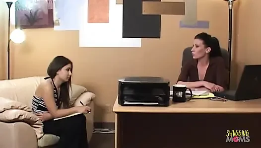 Milf shows a shy budding lesbian how to please her body with a woman
