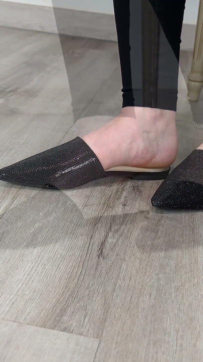 Shoe Collection Pointed-toe Sequin Flat Mules - Dame Olga (4k) (643)