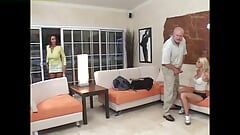 Young blonde likes to play hard with her stepmom and old man