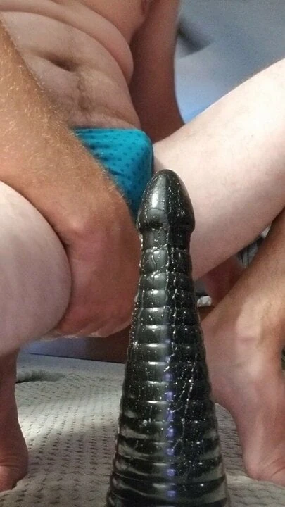 Sissy in panties gaping hole with huge dildo