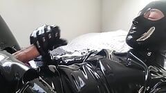 LATEXCYBERDOLL - Masturbating in rubber catsuit wearing pink thong