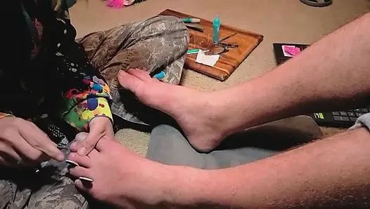 Melody Gives Her Master a Pedicure