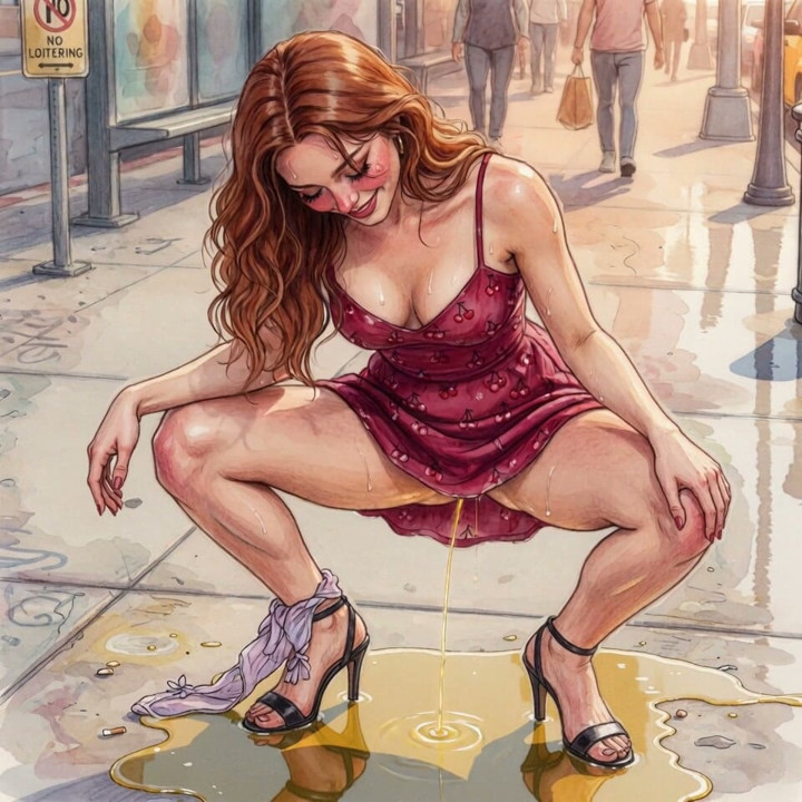 AI babe peeing in the street #1