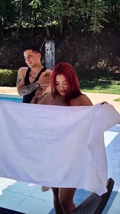 Pool boy fulfills his fantasy of having sex with his busty boss outdoors - Dani Clark & Alejandra Palacios | Clip 1