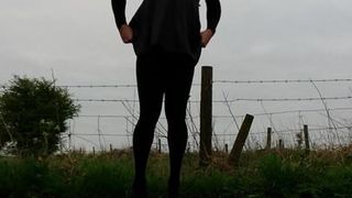 Tights and wet look dress