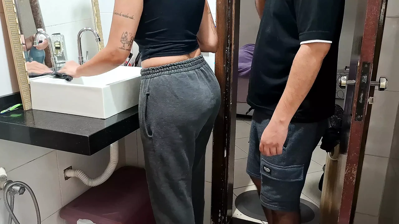 Catching the maid in the bathroom while the wife sunbathes