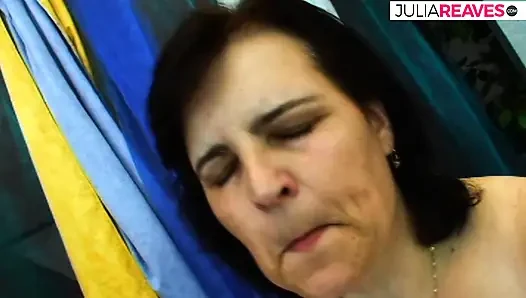 Oma sucks cum off dick after sucking and riding a monster cock