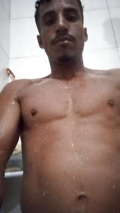 Brazilian Brunette 16cm Thick in the Shower - Hairy Hard Cock Taking a Hot Shower