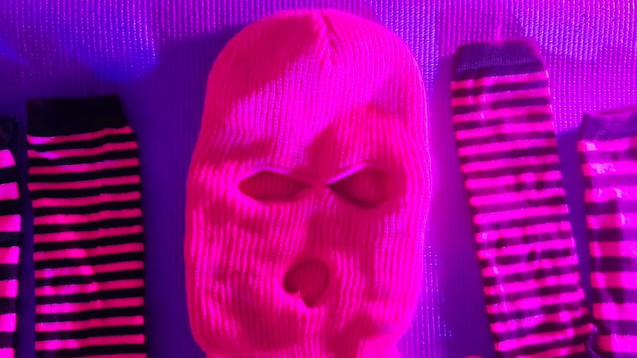 Pink Balaclava Mask Sissy Dyed Pubic Hair Play with a Vibrator