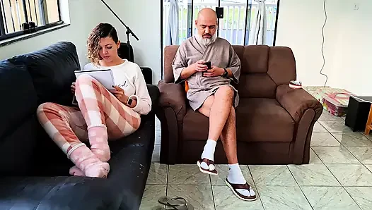 My stepfather was jerking off, so I helped him out and swallowed it all.