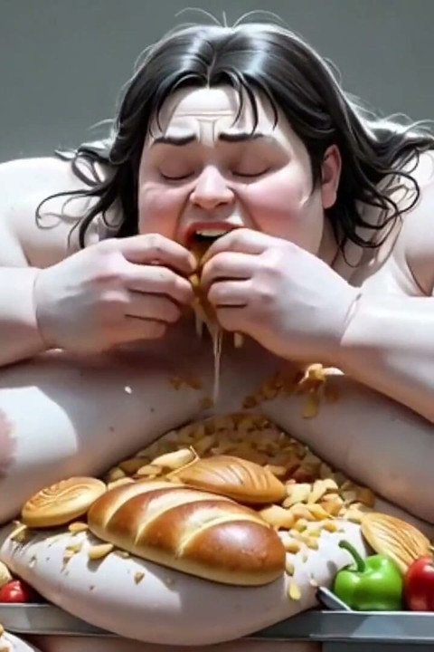 Huge Obese SSBBW Stuffing Herself - Naked with Thick Hairy Pussy