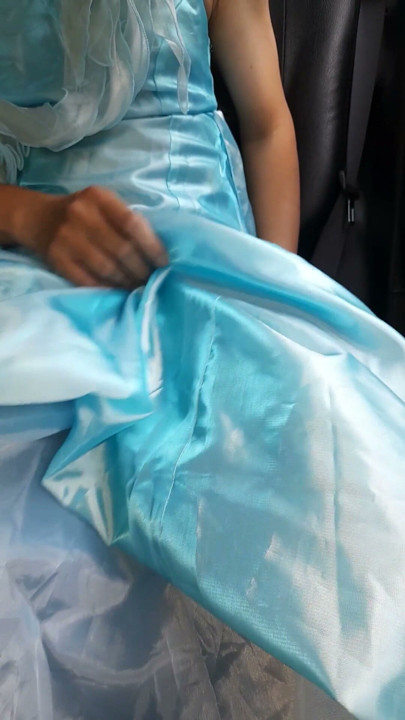Asian Cross Masturbate and Cum wearing Satin Shiny Blue Gown | Clip 2