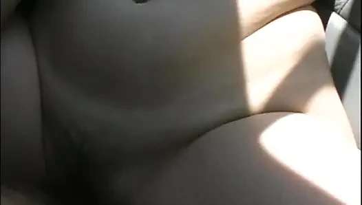 Horny Young Girl with Hairy Pussy Fucked in Car and Cum on Huge Tits by Big Amateur Cock