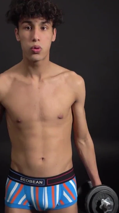 Curly twink boy shows off his slim body on webcam | Clip 1