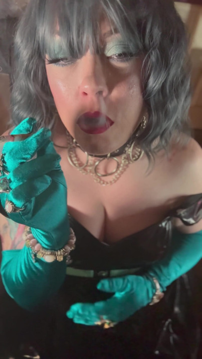 Who Doesn't Love A Girl In Gloves And PVC!? Tina Snua Smoking A Cork 100 Cigarette In Satin Gloves With Jewellery | Clip 1