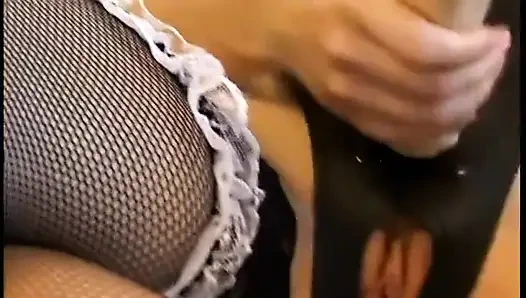 Hot maids stick thick dildos up male slave's tight ass hole