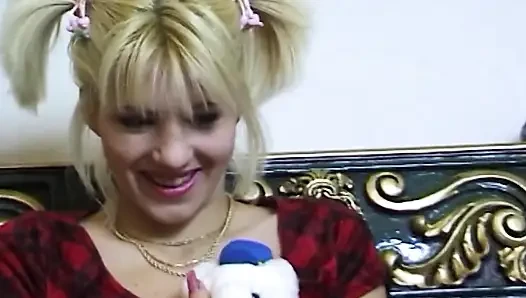 Cute Blonde Teen Sucks Big Cock with Teddy Bear Fun