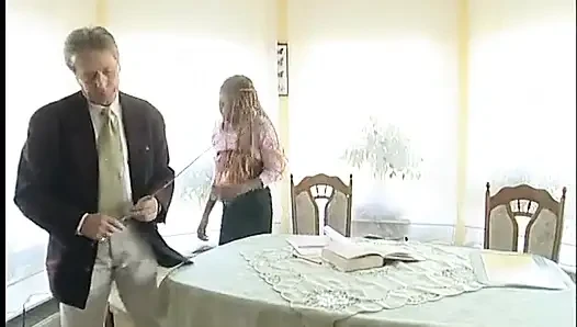 Young ebony spanked and fingered by old man