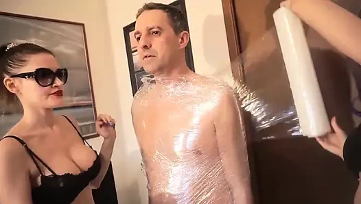 Predicament bonded slave gets what he deserves...tape bondage and punishing